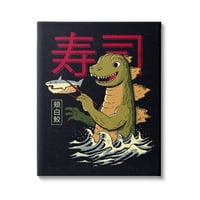 Ступел индустрии Годзила японски текст океански вълни акула Суши платно стена изкуство, 20, дизайн от Майкъл